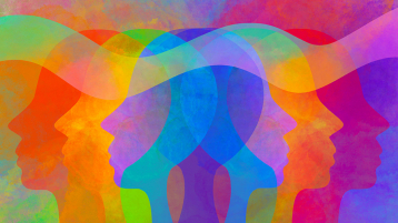 Rainbow gradient colored human profiles